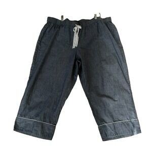 Lands End Blue Chambray Cotton Lounge Pants Pajama Elastic Wide Drawstring 2X